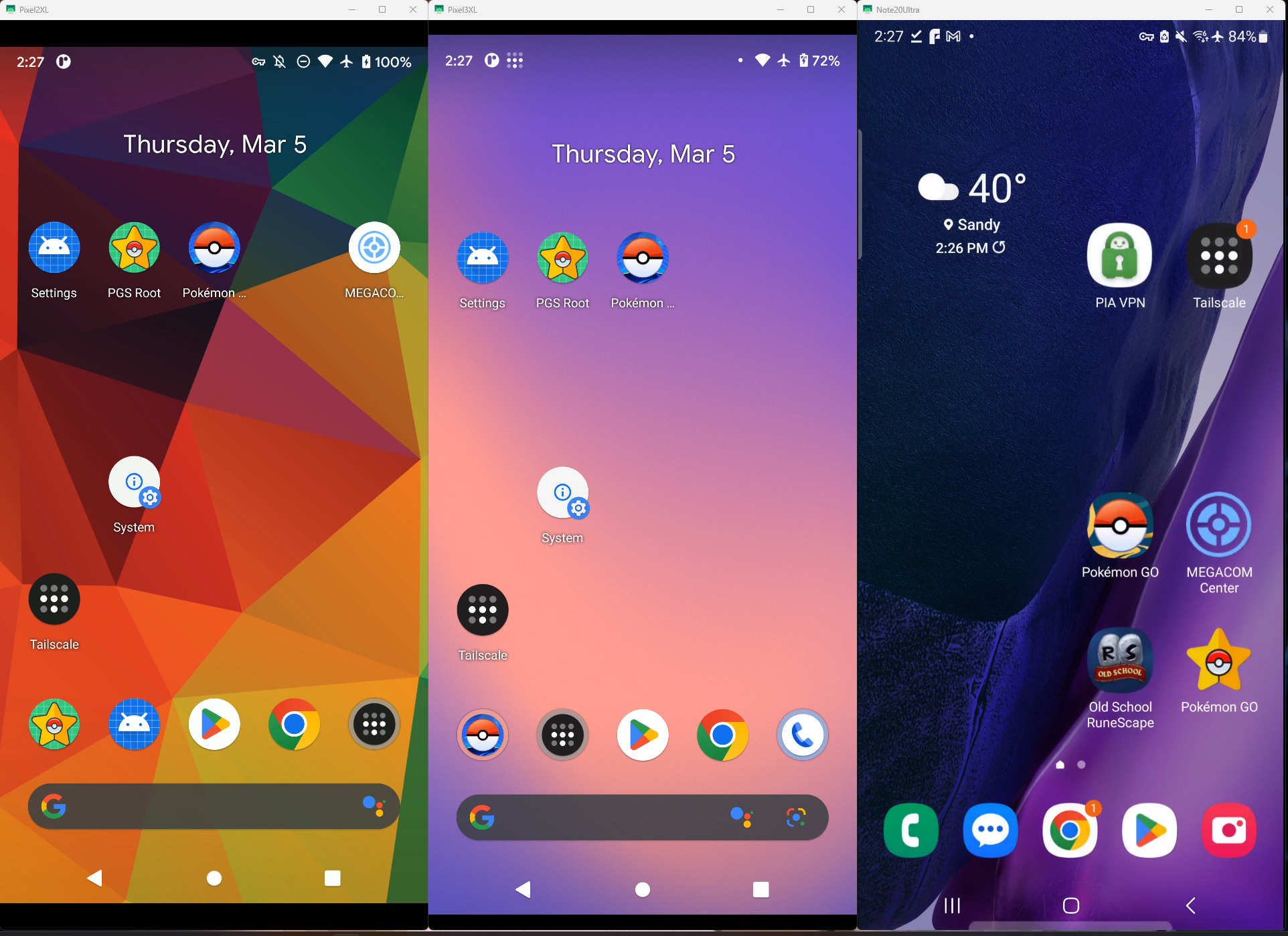 Streamphones desktop layout with multiple mirrored device windows